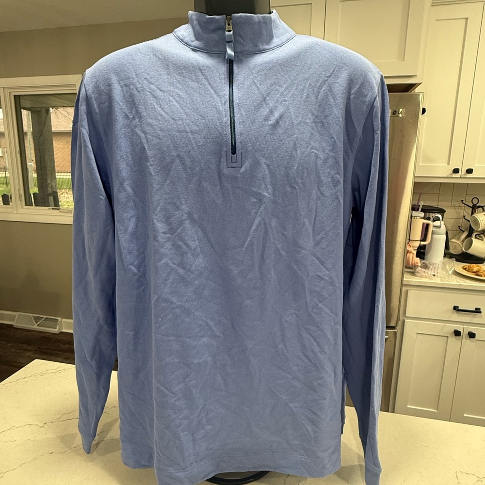 Peter Millar Men's Cotton Elastane Pullover 1/4 Zip Light Blue Long Sleeve L
